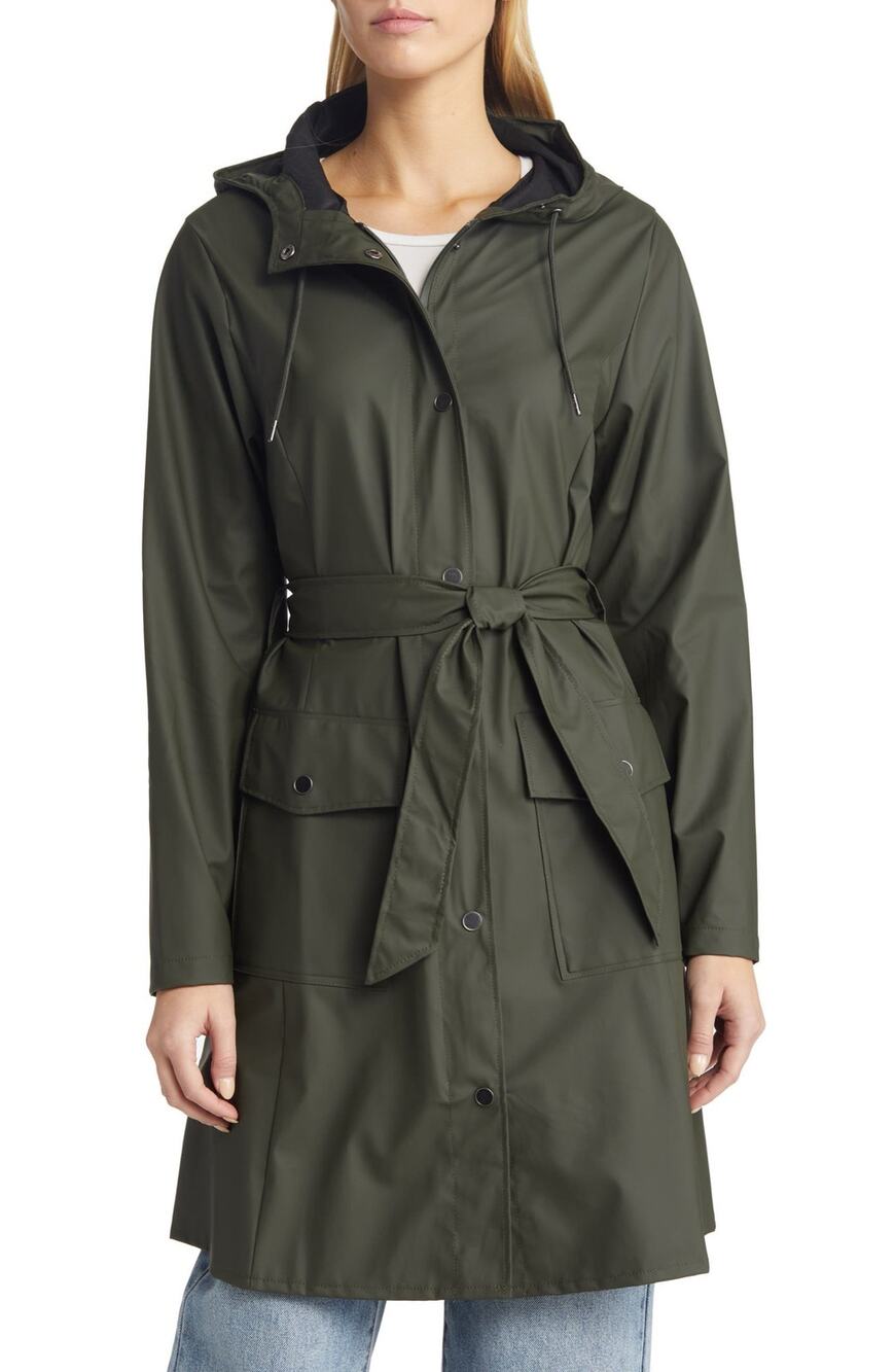 Rains Women's Curve Waterproof Belted Rain Jacket Coat Green Large EUC